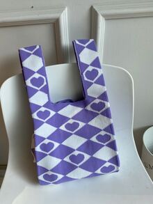 Heart Graphic Crochet Bag - Multicolor - View 2