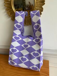 Heart Graphic Crochet Bag - Multicolor - View 7