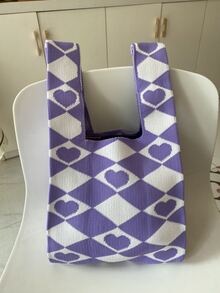 Heart Graphic Crochet Bag - Multicolor - View 8