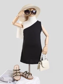 Đầm bé gái Gân đan màu trơn Ăn mặc đẹp - màu đen - Xem 1