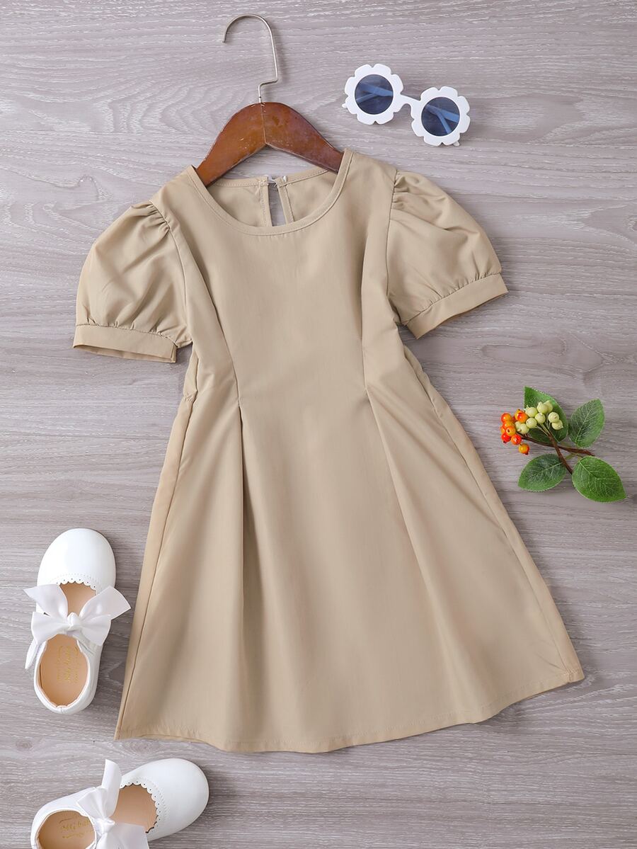Đầm bé gái màu trơn Giải trí - Màu Khaki - Xem 1