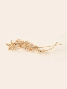 Kẹp tóc trang trí hình ngôi sao & ngọc trai cổ điển Barrette có kẹp kẹp & dây buộc tóc đuôi ngựa nửa đầu - Vàng - Xem 2