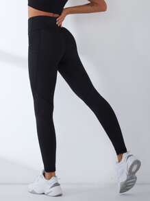 Quần Leggings Thể thao Nữ Túi màu trơn - màu đen - Xem 1