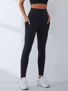 Quần Leggings Thể thao Nữ Túi màu trơn - màu đen - Xem 2