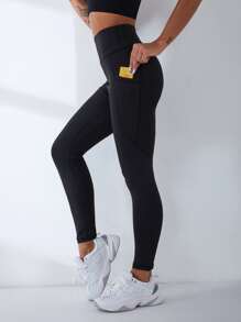 Quần Leggings Thể thao Nữ Túi màu trơn - màu đen - Xem 4