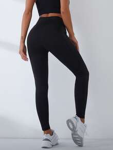 Quần Leggings Thể thao Nữ Túi màu trơn - màu đen - Xem 5