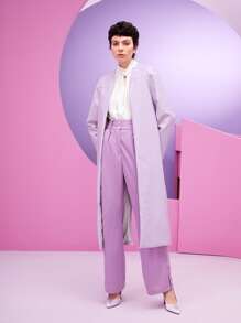 HANGMO XIE 後背開衩開門襟PU皮革外套 - 紫丁香色 - 查看 1