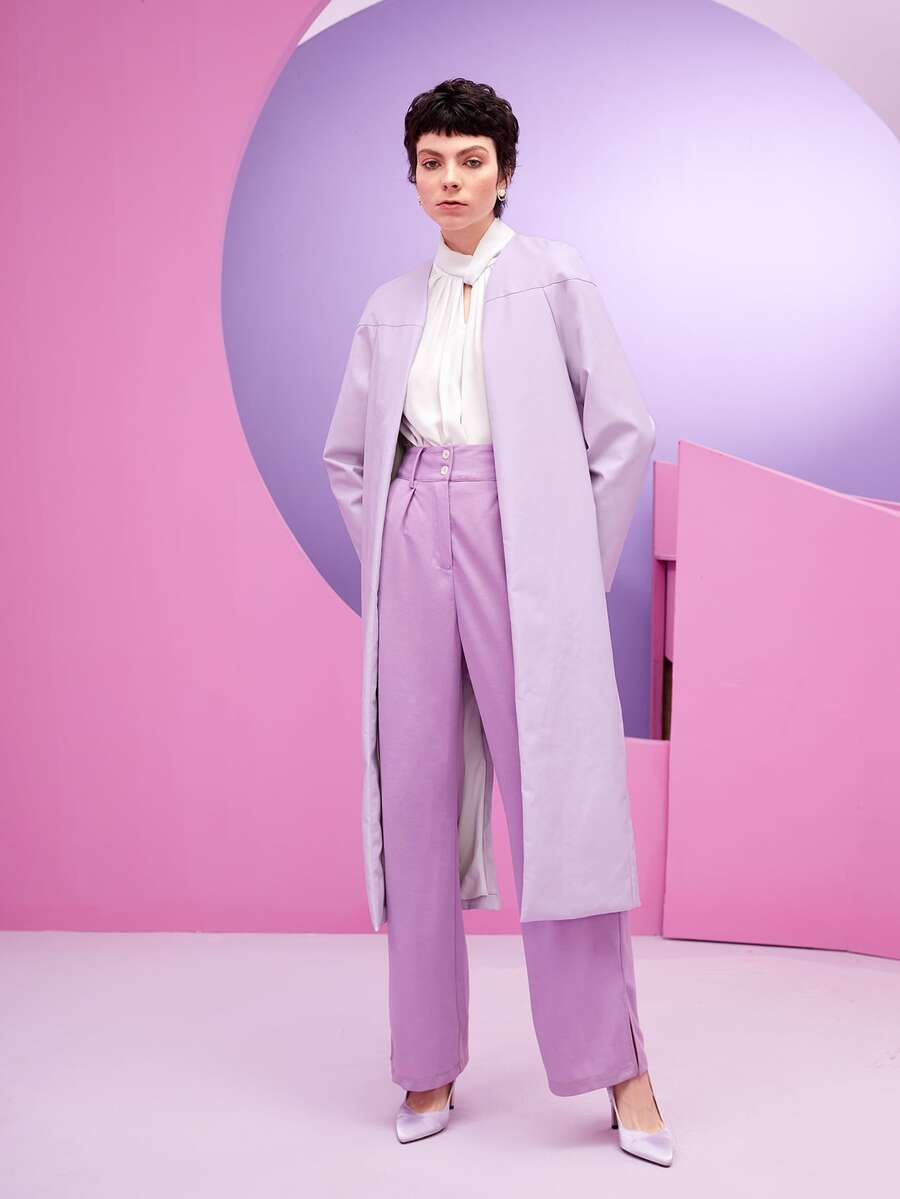 HANGMO XIE 後背開衩開門襟PU皮革外套 - 紫丁香色 - 查看 1