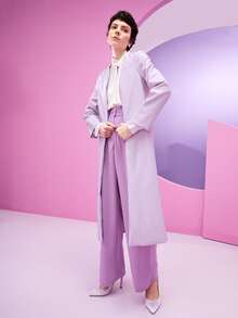 HANGMO XIE 後背開衩開門襟PU皮革外套 - 紫丁香色 - 查看 4