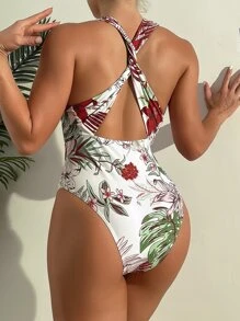 Traje de baño de una pieza con estampado tropical para verano - Multicolor - Ver 1