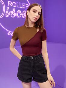 REVIVE 雙色鏤空短款T恤 - 彩色 - 查看 4