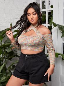 Top corto bustier de space dye de cuello halter - Multicolor - Ver 4