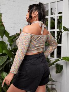 Top corto bustier de space dye de cuello halter - Multicolor - Ver 2