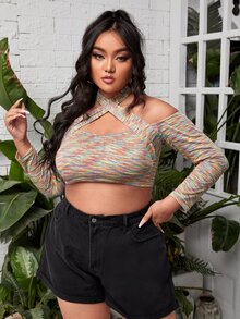 Top corto bustier de space dye de cuello halter - Multicolor - Ver 1