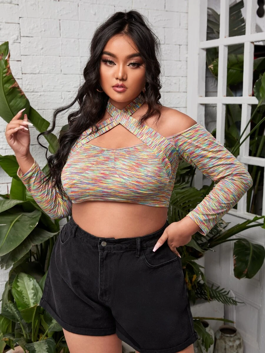 Top corto bustier de space dye de cuello halter - Multicolor - Ver 1