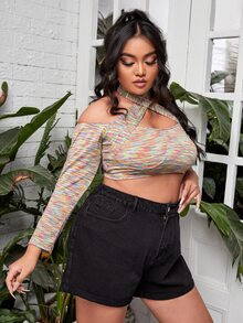 Top corto bustier de space dye de cuello halter - Multicolor - Ver 5