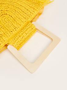 SHEIN Yellow Fringe Trim Straw Tote Bag,Woven Bag,Perfect For Summer Beach Travel Vacation,For Outdoor,Holiday - Yellow - View 7