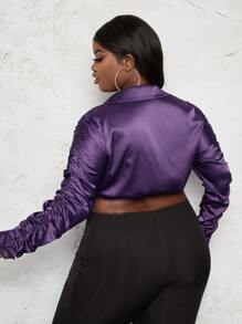 Slaydiva 大碼側收褶短款襯衫 - 紫色 - 查看 2