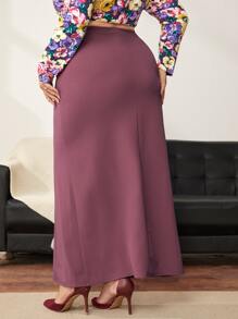 Modelyn Plus High Waist Solid Maxi Skirt - Purple - View 2