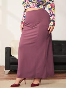 Modelyn Plus High Waist Solid Maxi Skirt - Purple - View 3