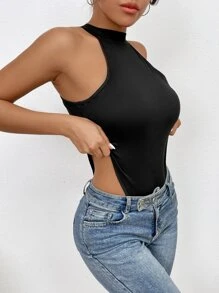 SHEIN SXY High Cut Halter Neck Bodysuit - Black - View 6