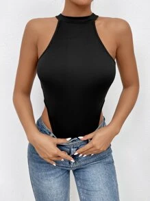 SHEIN SXY High Cut Halter Neck Bodysuit - Black - View 7