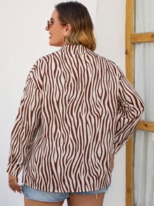 大碼斑馬條紋落肩袖襯衫 - 彩色 - 查看 3