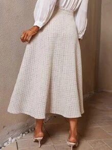 Modelyn Váy nữ Nút phía trước Sọc ca rô Thanh lịch - Màu be - Xem 2