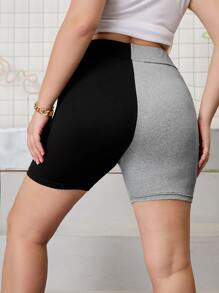 SHEIN EZwear 大碼雙色前繫帶騎行褲 - 彩色 - 查看 2