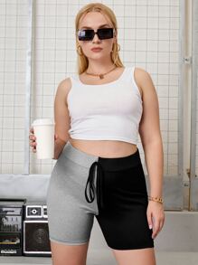 SHEIN EZwear 大碼雙色前繫帶騎行褲 - 彩色 - 查看 5