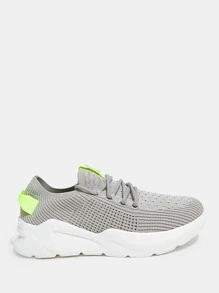 Lace-up Front Knit Wide Fit Running Shoes - Grey - View 5