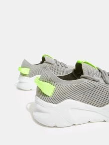 Lace-up Front Knit Wide Fit Running Shoes - Grey - View 6