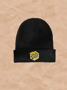 ROMWE Grunge Punk Gorro de punto con estampado de dibujos animados - Negro - Ver 3