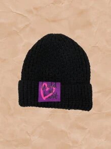 ROMWE Grunge Punk Letter Graphic Patch Knit Beanie - Black - View 1