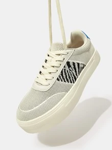 Cuccoo Graphic Knit Lace-up Front Sneakers - Beige - View 5