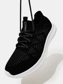 Cuccoo Knit Detail Breathable Lace-up Front Running Shoes - Black - View 5