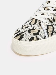 Cuccoo Leopard Lace-up Front Knit Sneakers - Beige - View 3