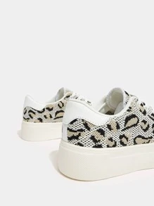 Cuccoo Leopard Lace-up Front Knit Sneakers - Beige - View 5