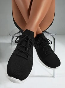 Cuccoo Lace-up Front Breathable Running Shoes - Black - View 4