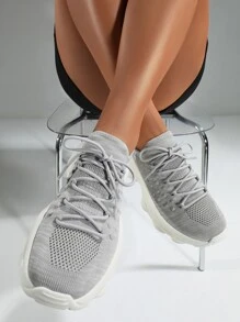 CUCCOO BASICS Lace-up Front Chunky Sneakers - Grey - View 4