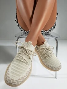 CUCCOO BASICS Zapatillas De Running En Dos Tonos Con Detalles De Tejido De Punto - Albaricoque - Ver 4