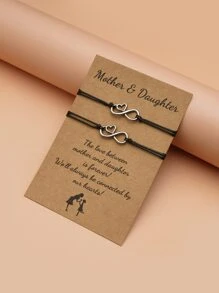 2 chiếc vòng tay dây trang trí hình trái tim nhân ngày của mẹ - Màu Đen Súng - Xem 1