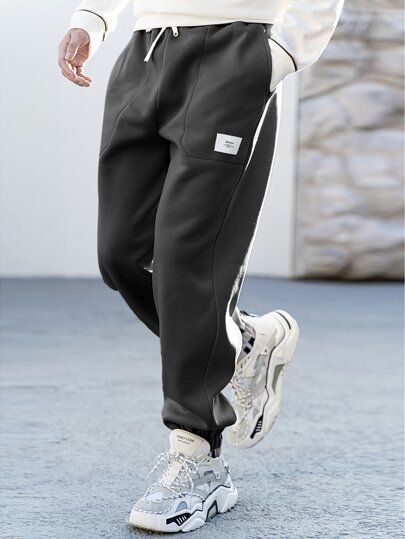 Claim Dot Męskie Spodnie Dresowe Ściągacz Z łatami Kieszeń Litera
