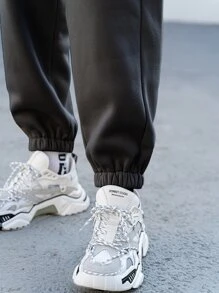 Claim Dot Męskie Spodnie Dresowe Ściągacz Z łatami Kieszeń Litera