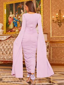 Missord Extra-Long Sleeve Glitter Formal Dress - Lilac Purple - View 2