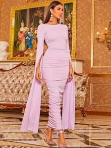 Missord Extra-Long Sleeve Glitter Formal Dress - Lilac Purple - View 3