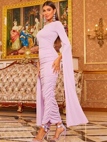 Missord Extra-Long Sleeve Glitter Formal Dress - Lilac Purple - View 6