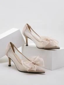 Bow Decor Mesh Panel Pumps