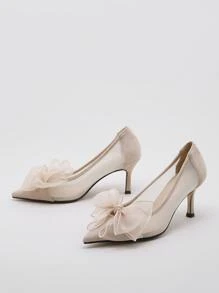 Bow Decor Mesh Panel Pumps