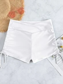 SHEIN Swim Summer Beach Plain Drawstring Bikini Bottom - White - View 4